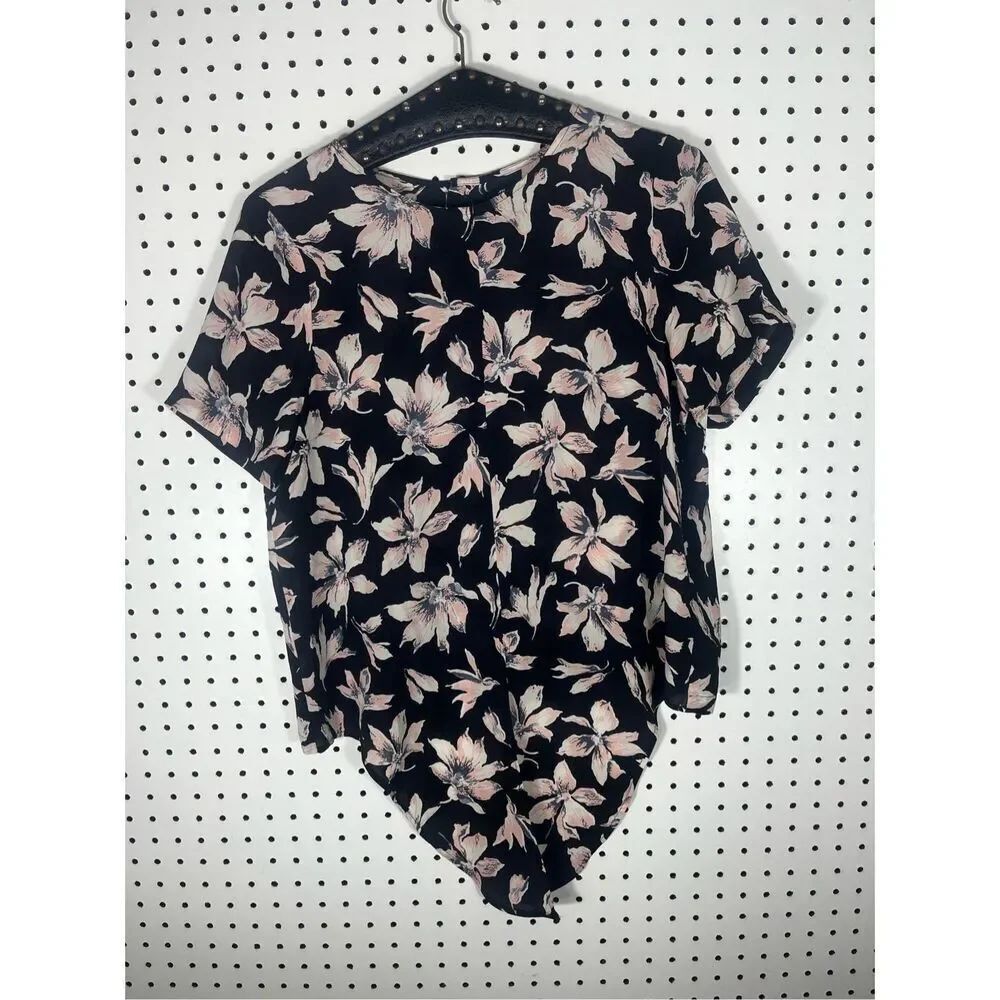 Madewell silk tie front floral blouse size M